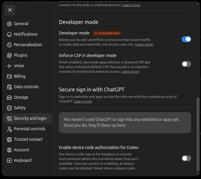 Developer mode setting in ChatGPT Plugins