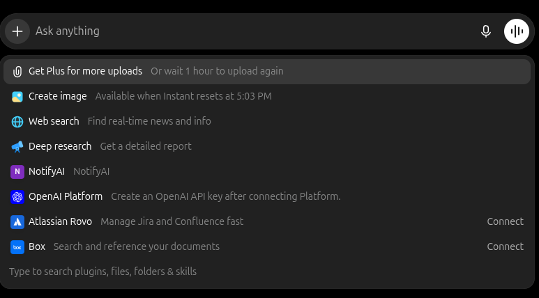 Selecting NotifyAI in a new ChatGPT conversation