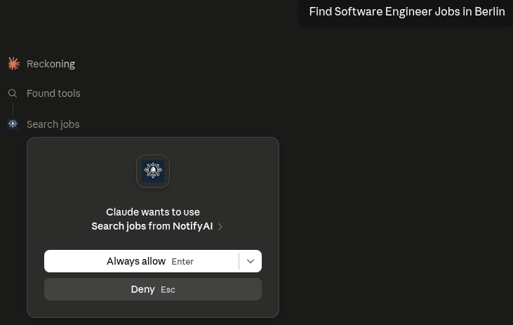 Permission prompt allowing Claude to use NotifyAI