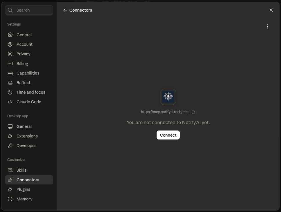 Connecting Claude Desktop to a NotifyAI account